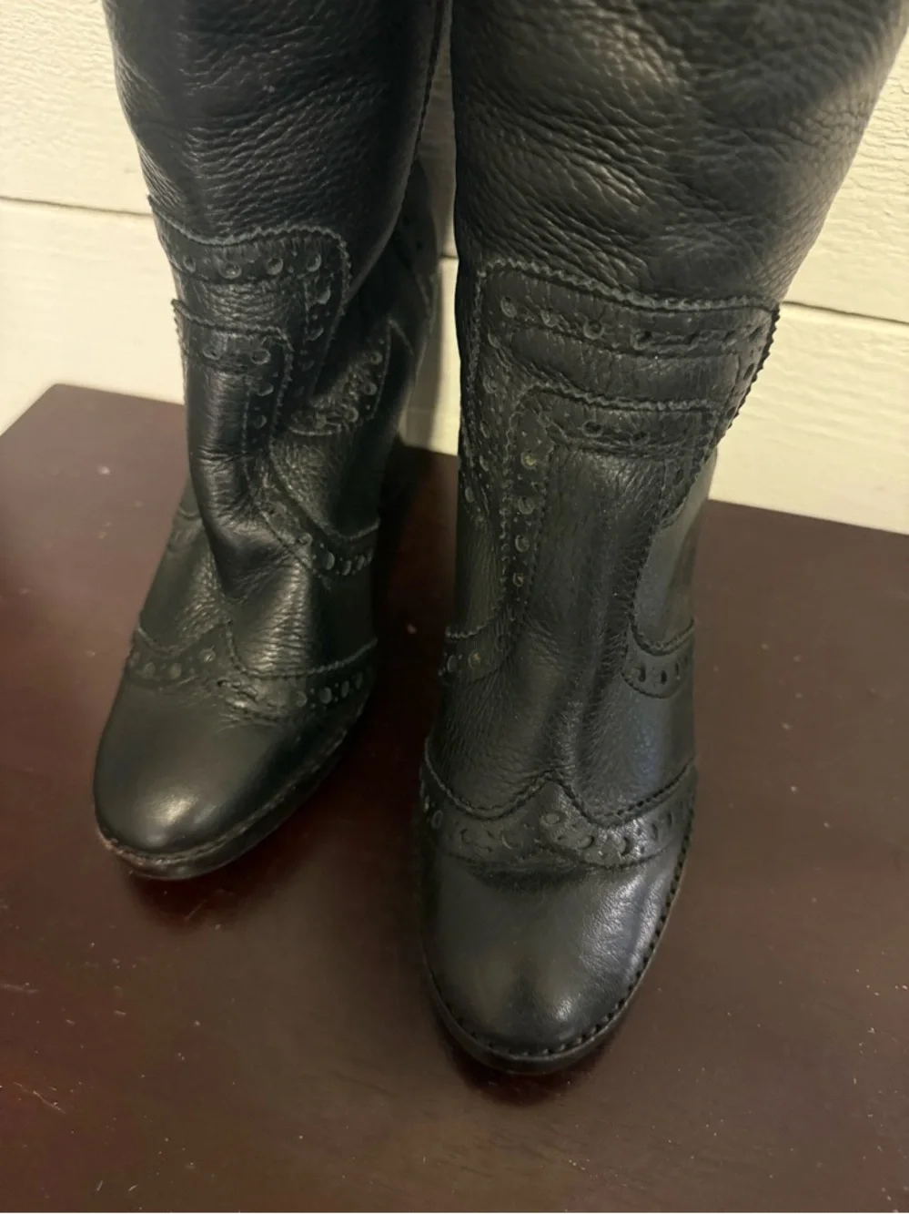 👢💜💕 Michael Kors Leather Knee High Boots 5.5 Black Tall Boots Stitch Detail